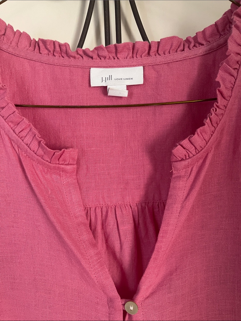 J. Jill Pink Ruffle-Neck Linen Button Tunic - Picture 2 of 6